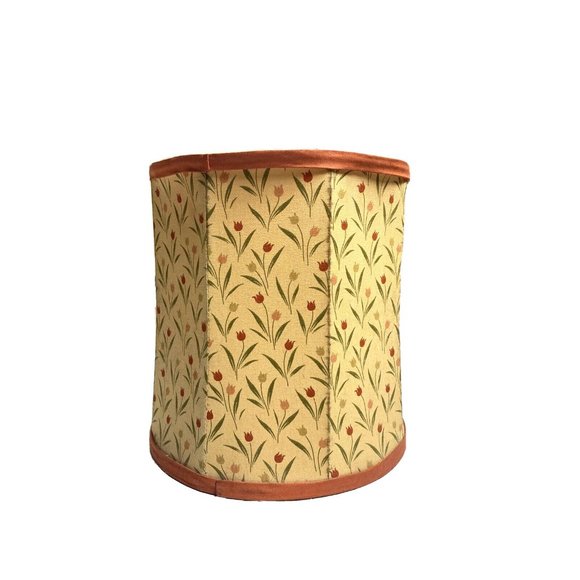 Vintage Antique Lamp Shade Large Fabric Floral Tulips Drum Yellow Orange Green
